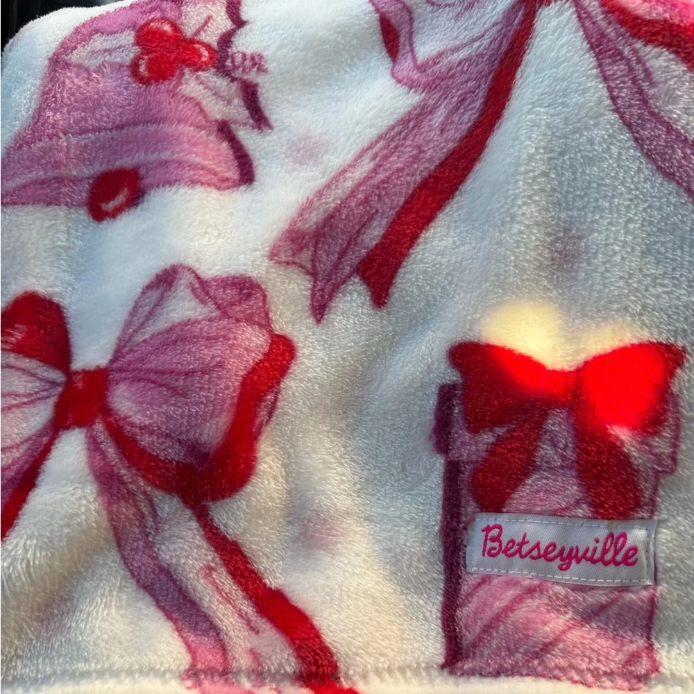 Betsey Johnson Pink, Red and White Holiday Plush Throw